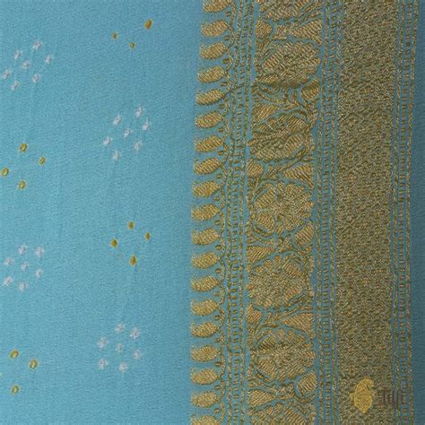 Sea Green-Turquoise Blue Pure Georgette Banarasi Bandhani Handloom Sar ...