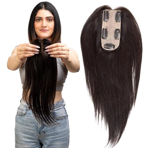 Capilus 100% Human Hair Extensions for Women, Clip in Scalp Topper/Hair ...