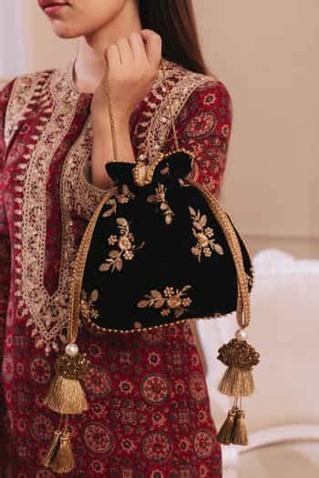 Buy Black Embroidery, Beads Velvet Potli Bag by Amyra Online at Aza ...