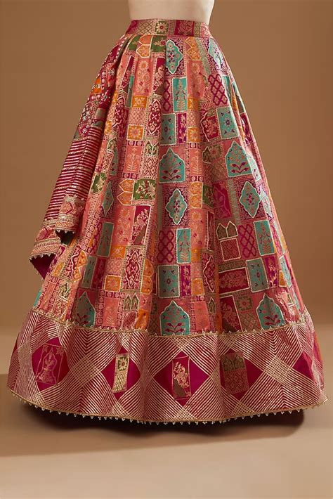 Buy Coral Banarasi Jamawar Embroidered Lehenga | Aditi Gupta