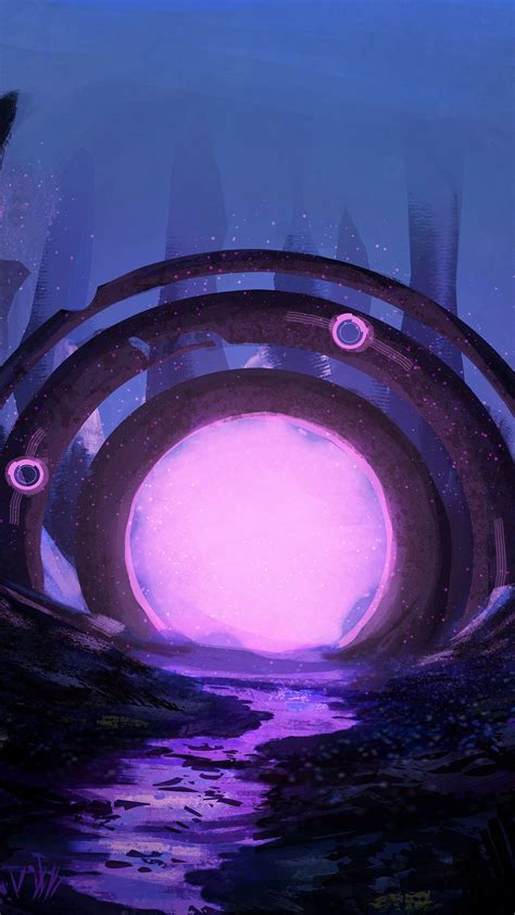 Download wallpaper 1080x1920 portal, ruins, glow, art, purple samsung ...