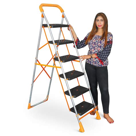 Parasnath 6 Step Orange Diamond Steel Ladder - Foldable Step Ladder ...