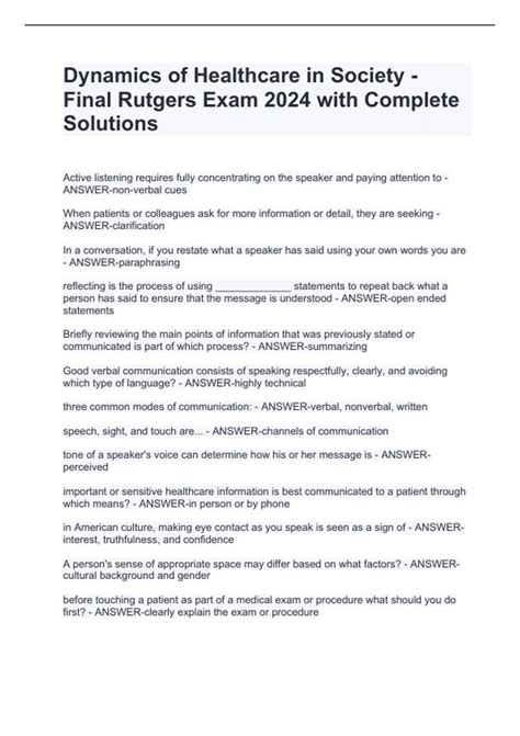 Dynamics of Healthcare in Society - Final Rutgers Exam 2024 with ...