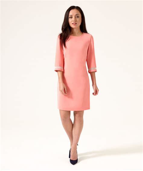 Freya Petite 3/4 Sleeve Coral Dress | Jennifer Anne Petite Clothing ...