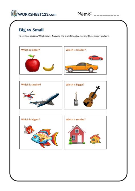 Big vs Small Worksheets: Size Comparison Practice
