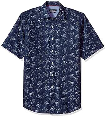 Buy Bugatchi Men's Classic Fit Flower Print Short Sleeve Point Collar ...