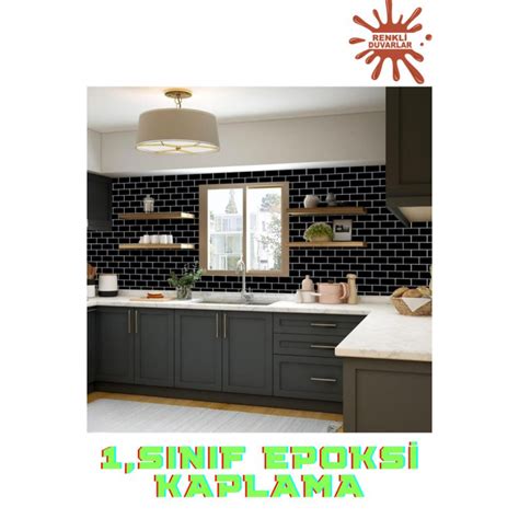 30×30cm Siyah Tuğla Epoksi 1 Adet 3D Yapışkanlı Duvar Kaplama Paneli ...