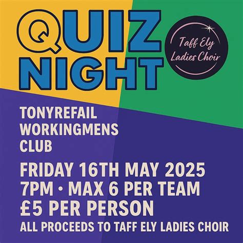 Quiz Night, Tonyrefail Workmans Club, Llantrisant, 16 May 2025 | AllEvents