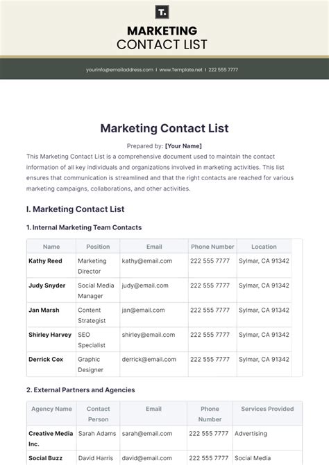 Free Contact List Templates, Editable and Printable