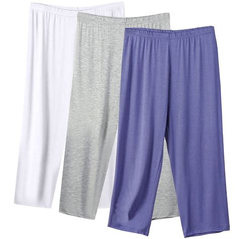 fatyb 3 Pack Womens Plus Size Lounge Pants Elastic Waist Thin Capris ...