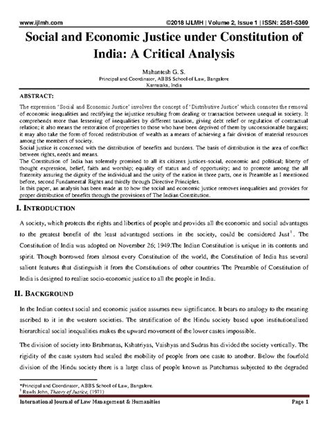 Social and Economic Justice under Constitution of India A Critical ...