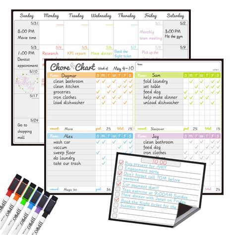 Buy JJPRO Magnetic Dry Erase Chore Chart and Monthly Planner Calendar ...