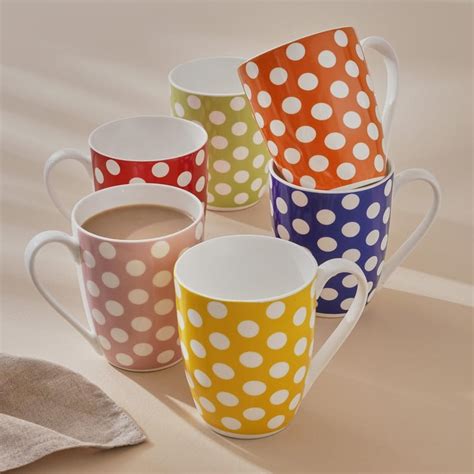 Buy Corsica Polka Oxford Set of 6 Bone China Printed Milk Mugs - 340ml ...