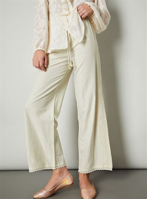 Buy Women Lace Inset Wide Leg Trousers Online at just Rs. 999.0 ...