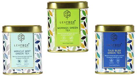 LEAFBOX Miracle Mint Green Tea Tin 1 Box + Moringa Green Tea Tin 1 Box ...