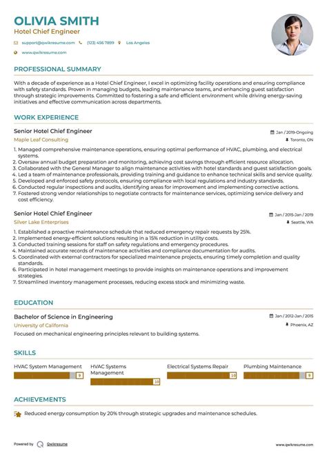 10+ Hotel Chief Engineer Resume Samples & Templates for 2025