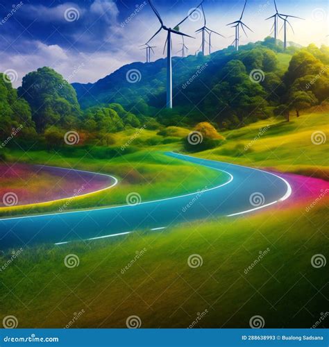 Modern Green Sustainable Highway with Green Paint on a White Clean ...