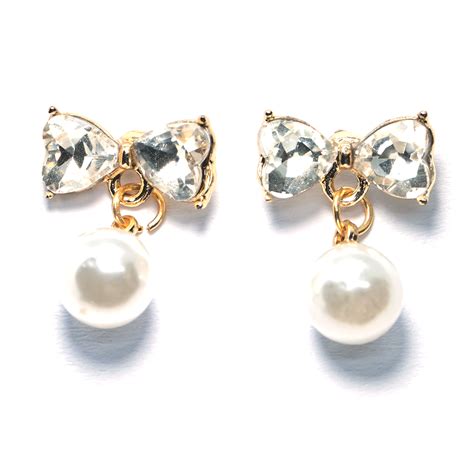 Golden Bow and Heart Earrings with Pearls – Anisa