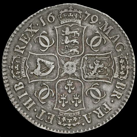 1679 Charles II Early Milled Silver Half Crown, DECNS Error, Rare