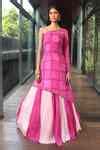 Buy Pink Silk, Georgette Mirrors, Embroidery Asymmetric Kalidar Lehenga ...