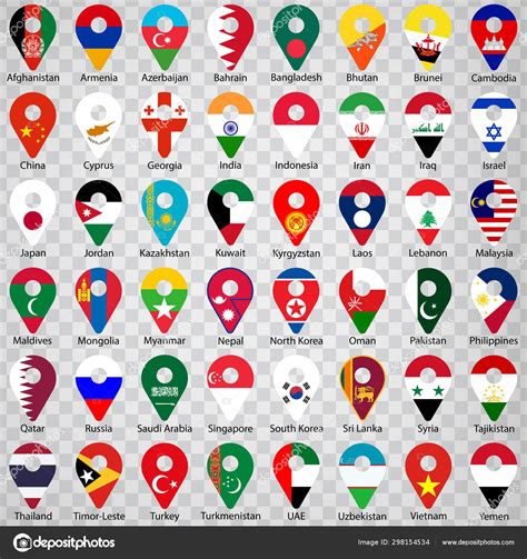 Asia Countries and Flags 的图像结果