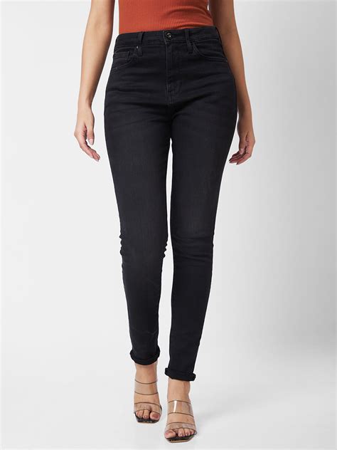 Spykar High Rise Skinny Fit Black Jeans For Women