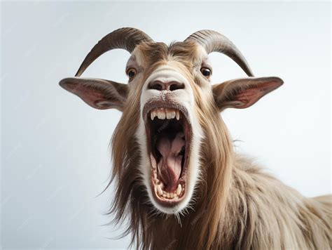Premium AI Image | A goat screaming at the camera on a white background