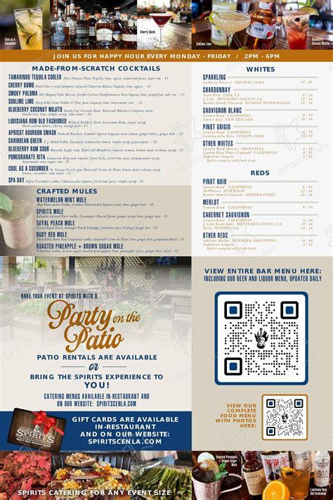 Menu at Spirits Food & Friends pub & bar, Alexandria