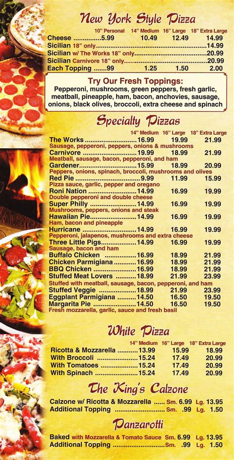 Menu at Kings Pizza pizzeria, Ladson