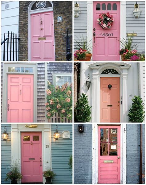 White Brick Exterior With Pink Doors