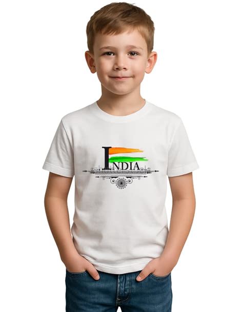 Buy India Text Print Kids T-Shirt | Tricolor Flag Brush Design Cotton ...