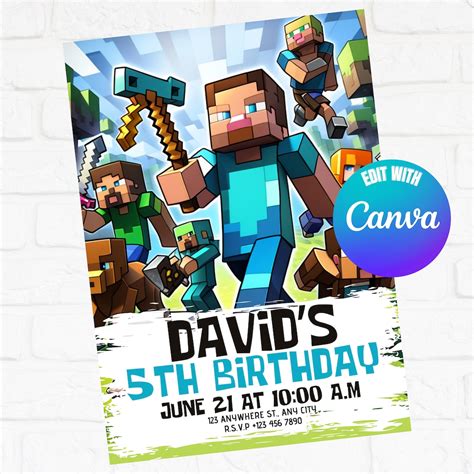 Minecraft Invitation, Minecraft Birthday Invitation, Minecraft Invite ...
