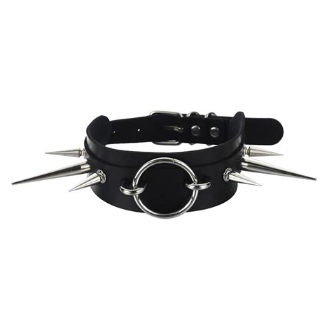 Punk Goth Spiked Choker Collar Black Pu Leather Em... – Grandado