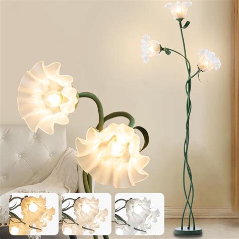KMLSHLL Flower Floor Lamp, 3 Head Lily Standing Light Cute Floral Lamp ...