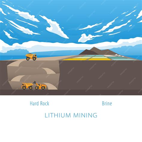 Lithium mining with hard rock mining and lithium brine | Premium Vector