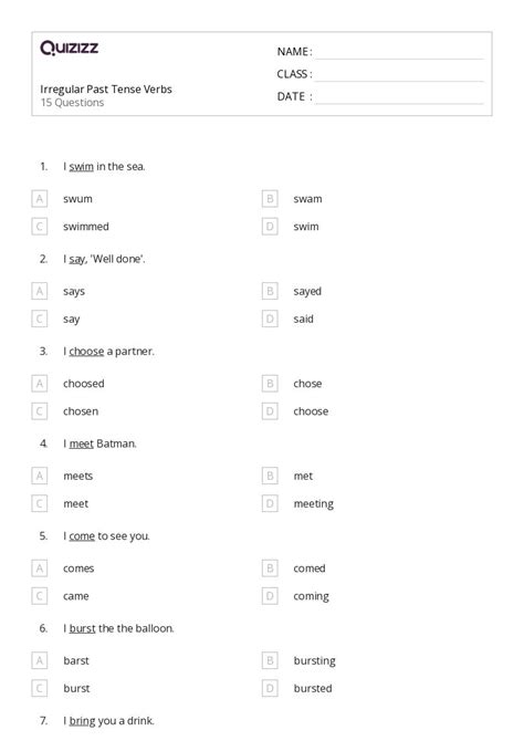 50+ Past Tense Verbs worksheets for 1st Class on Quizizz | Free & Printable