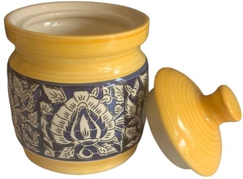Kraftlik Handicrafts Ceramic Pickle Jar - 200 ml (Pack of 2, Yellow ...