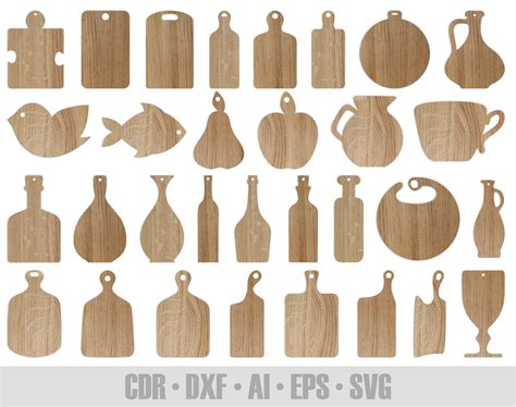 Kitchen cutting board set svg 2 31 laser cutting files dxf cnc cutting ...