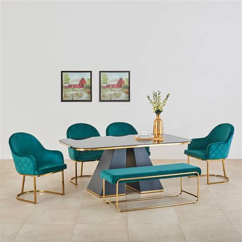 Buy Monarch Blue and Black Glass Top 6- Seater Dining Table Set with 4 ...