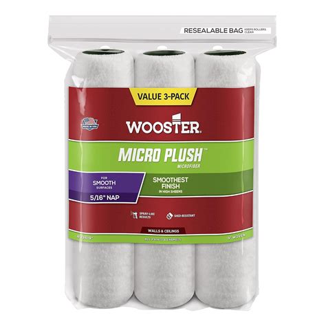 Wooster Brush 9 R335-9 Micro Plush Roller Cover with 5/16" Nap (3 Pack ...