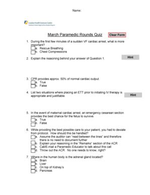 Fillable Online March Paramedic Rounds Quiz Fax Email Print - pdfFiller