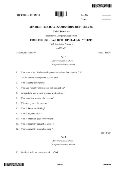 OS2019 - Operating Systems previous year question paper 2019 - QP CODE ...