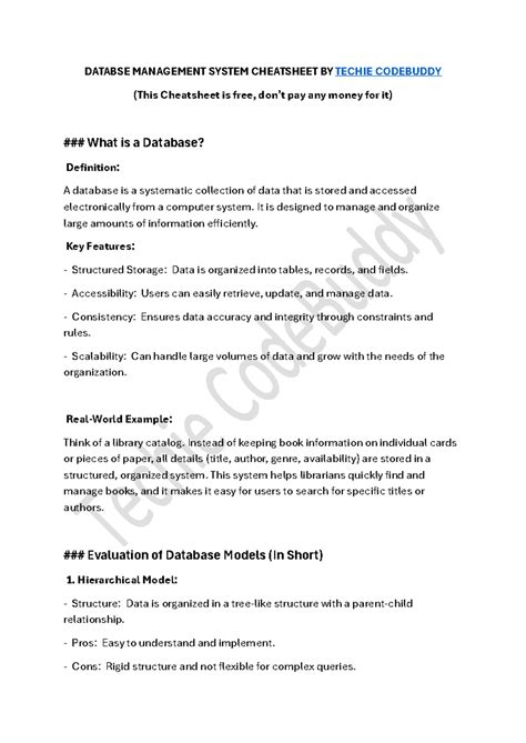 DBMS 101: Comprehensive Cheatsheet for Database Management Systems ...