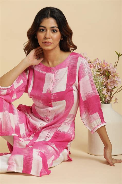 Buy Pink & White Abstract Print Kurta Online for Woman | WforWoman