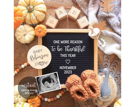 Digital Thanksgiving Pregnancy Announcement For Social Media, One More ...