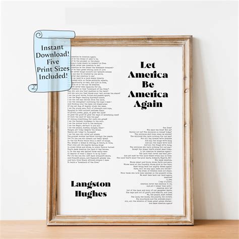 Langston Hughes Poem Print: Let America Be America Again (digital ...