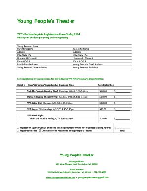 Fillable Online Young People s Theater YPT s Performing Arts ...