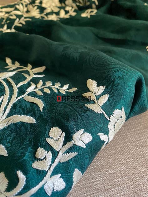 Emerald Green Parsi Gara Saree - Self Design Pure Crepe Silk – Dress365days