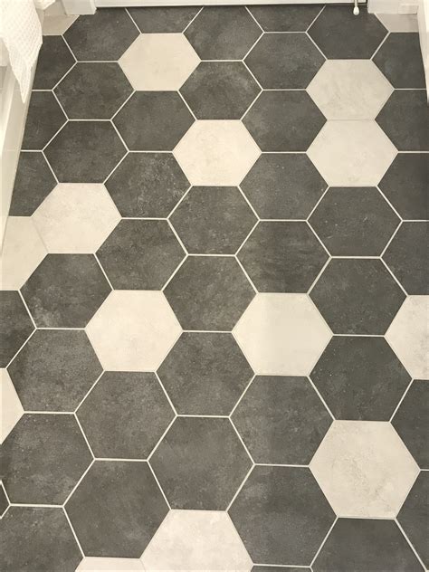 Hexagon Tile Bathroom Floor in Dark Grey and Light Grey