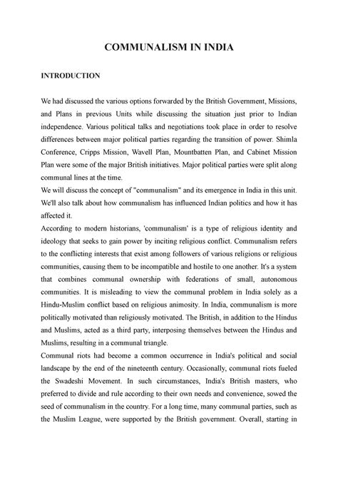 Communalism IN India - Lecture notes 5 - COMMUNALISM IN INDIA ...